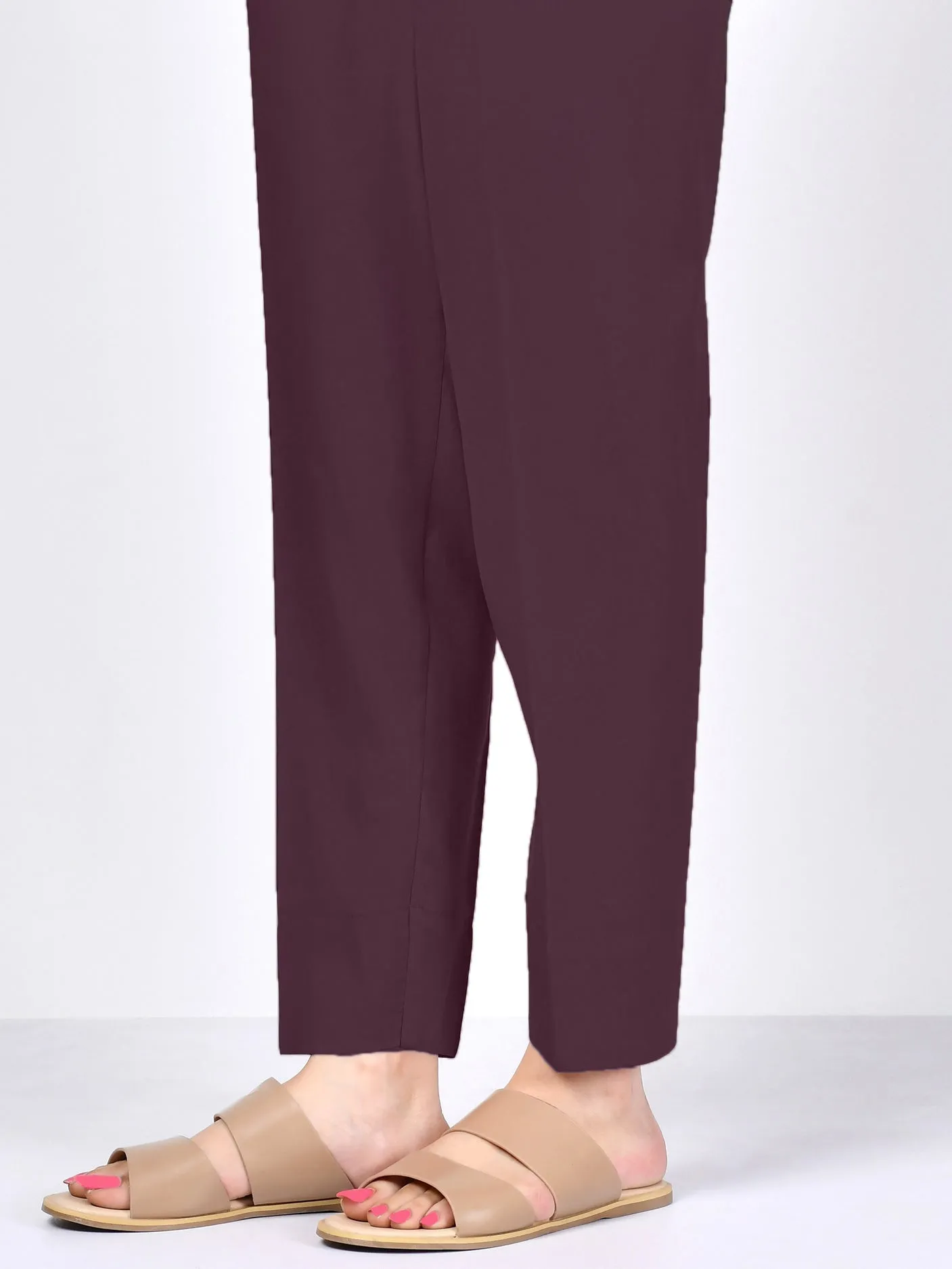 Satin Straight Trouser - Plum