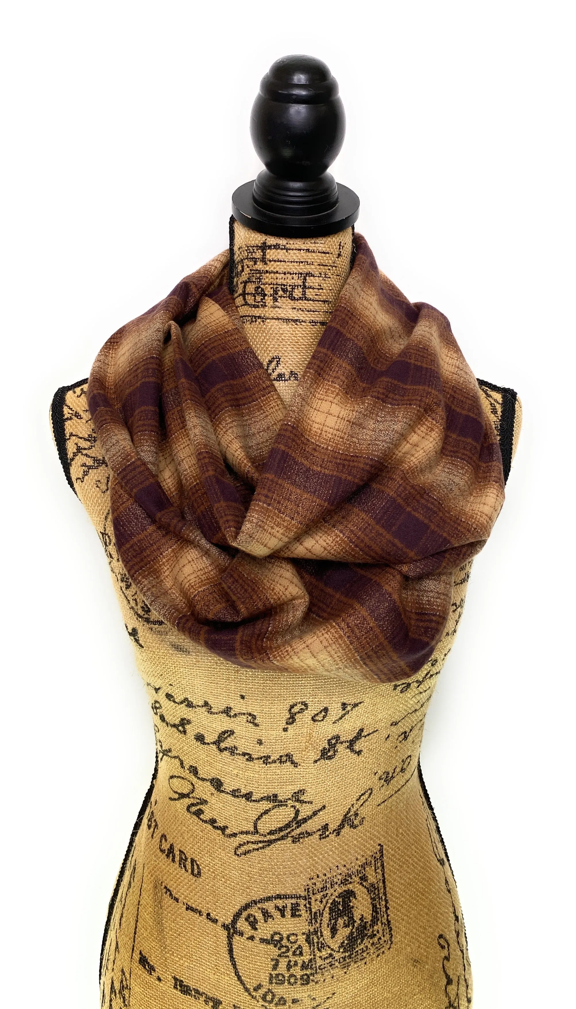 Shades of Brown and Tan Ombre Luxe Collection Plaid Infinity and Blanket Scarves