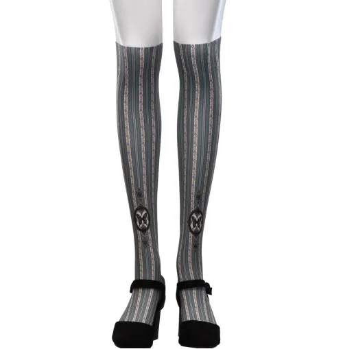 【Sheglit】シェグリット　Flower Stripe Over Knee　モスグリーン
　