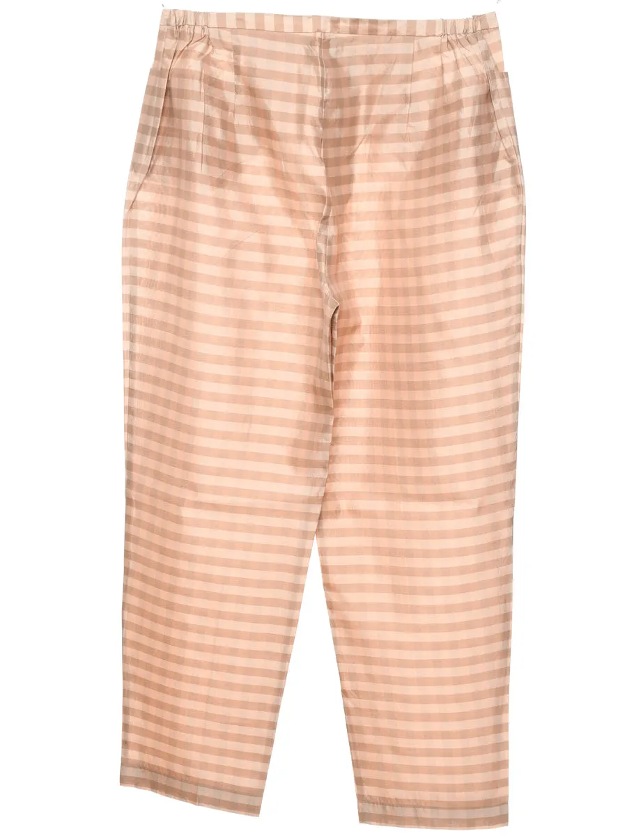 Silk Striped Light Brown & Cream Metallic Trousers - W35 L29