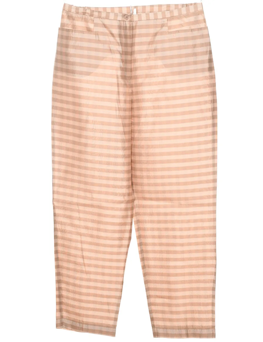 Silk Striped Light Brown & Cream Metallic Trousers - W35 L29