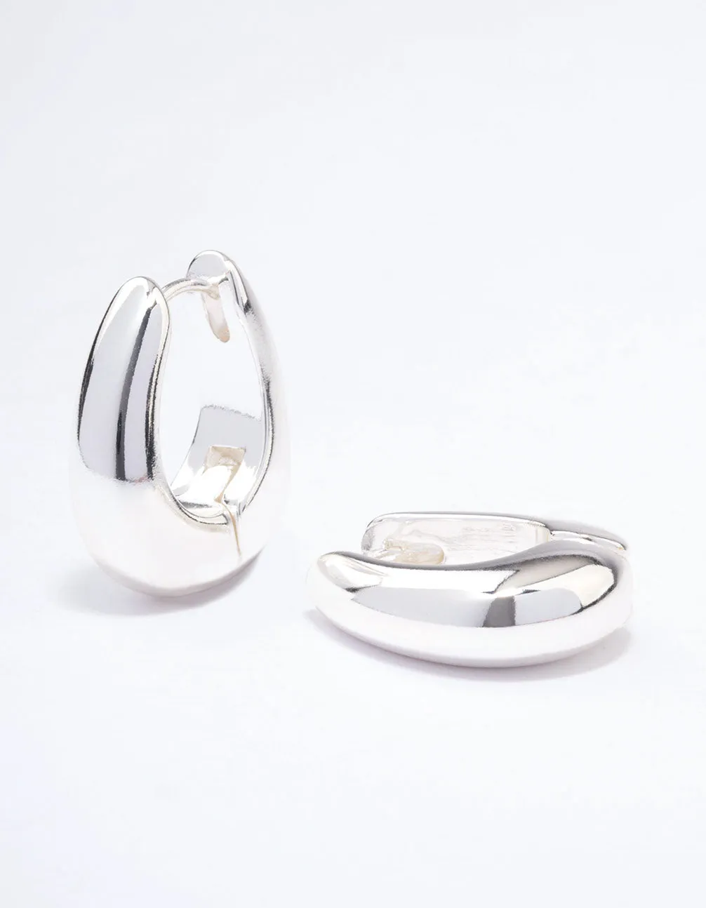 Silver Plated Chunky Oval Huggie Earrings