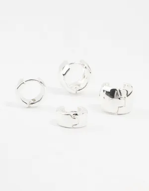 Silver Plated Mini Chunky Hoop Earrings 2-Pack