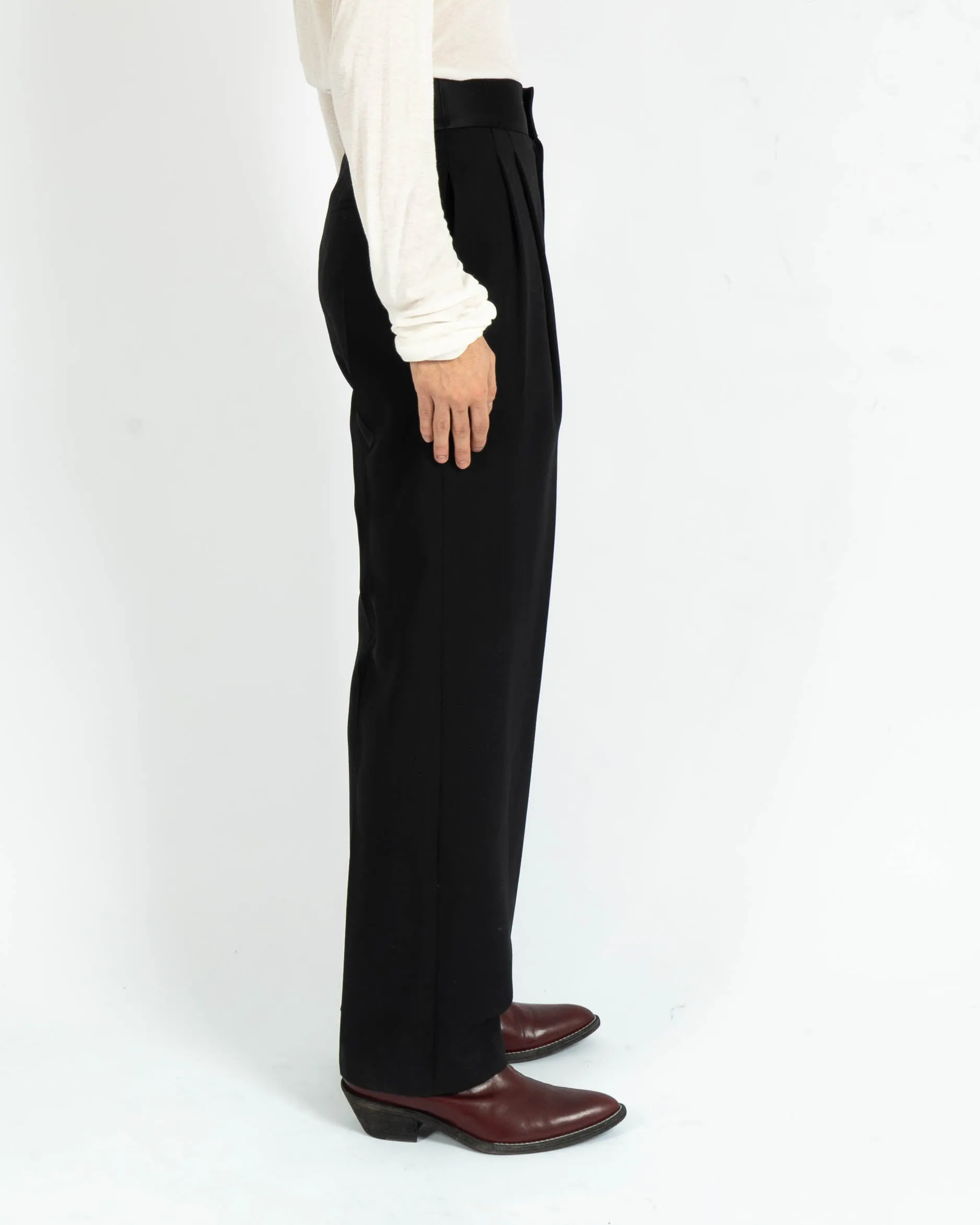 SS18 Satin Waistband Relaxed Black Wool Trousers