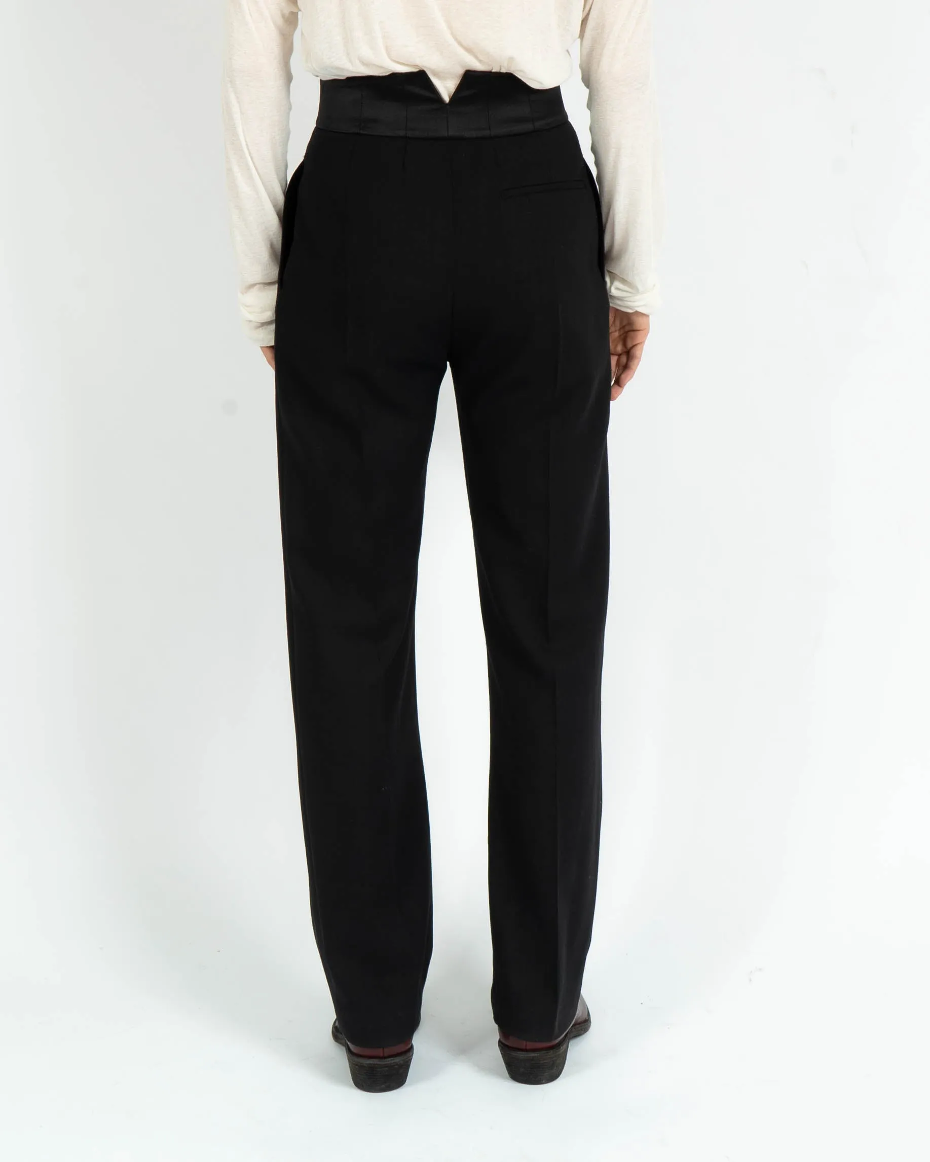 SS18 Satin Waistband Relaxed Black Wool Trousers