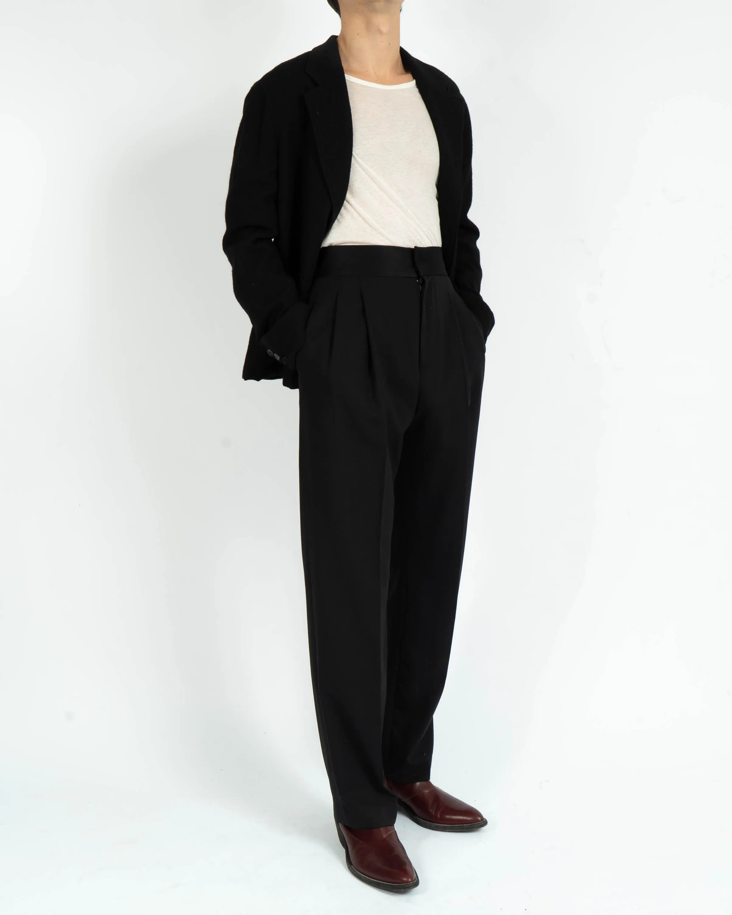 SS18 Satin Waistband Relaxed Black Wool Trousers