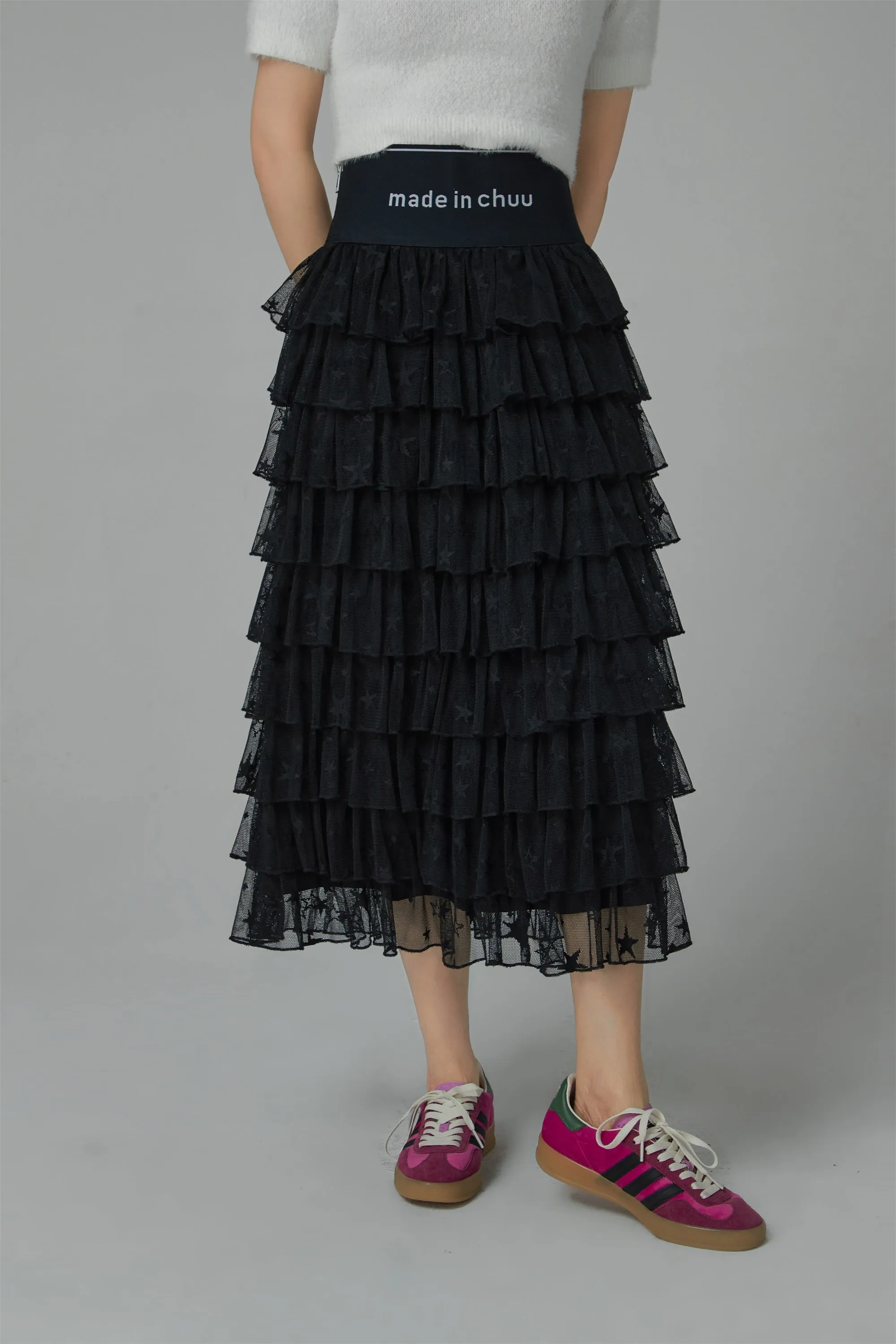 Stars Chiffon Frill Maxi Skirt