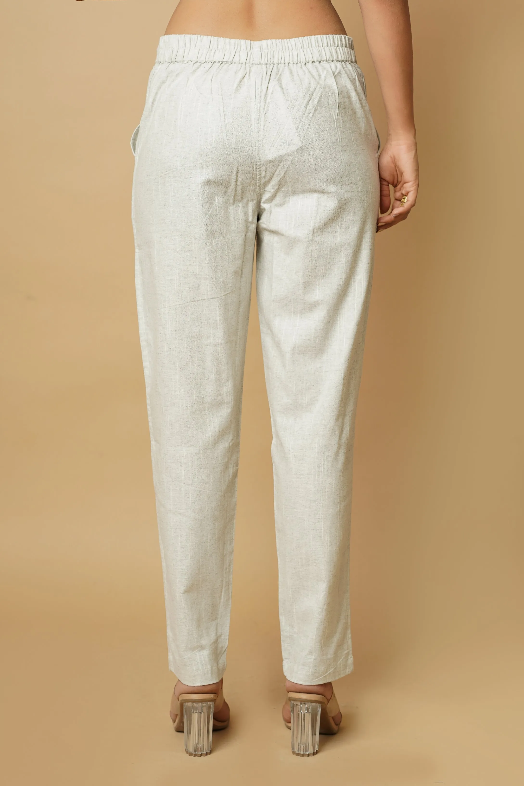 Steel Grey Cotton Women's Trousers