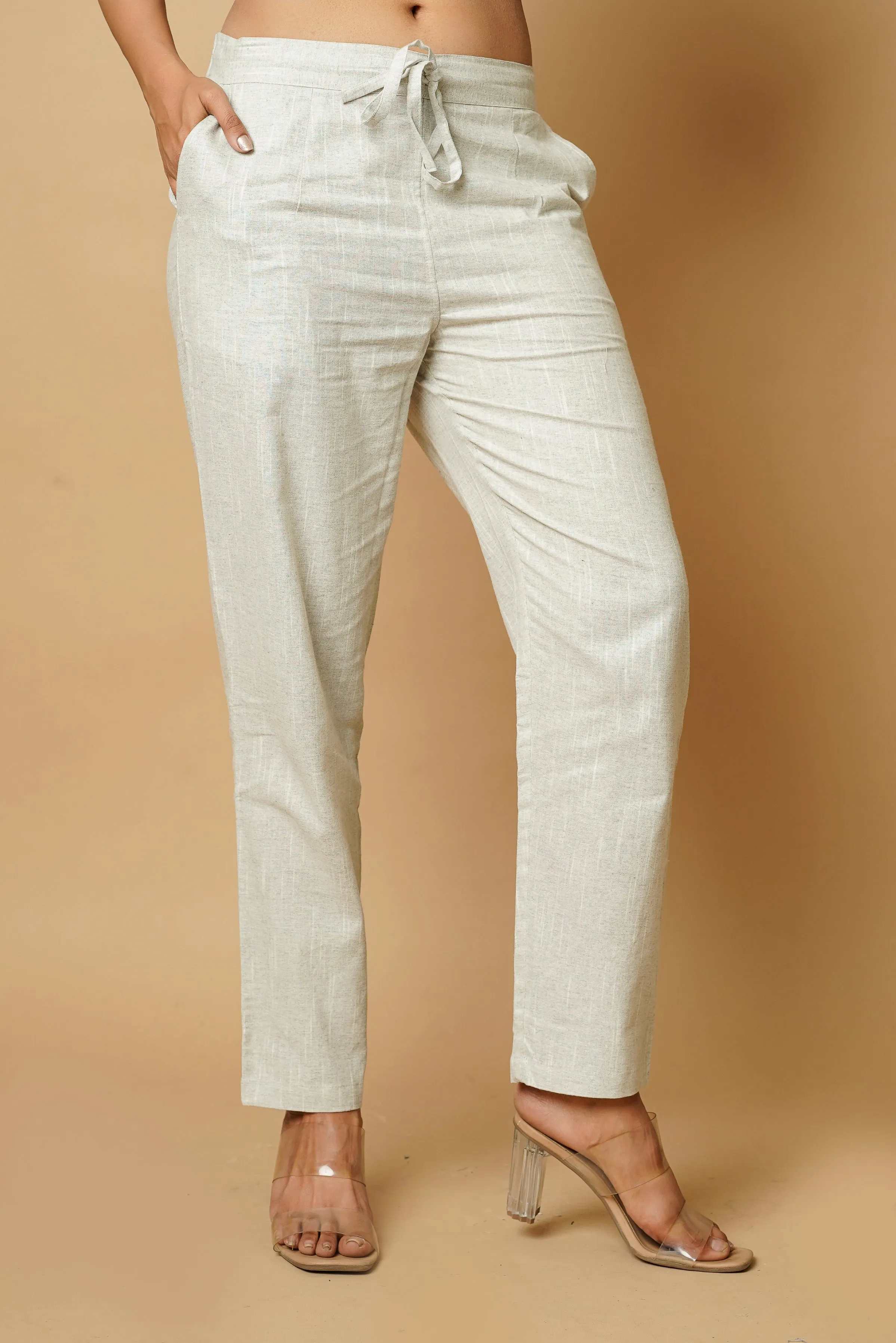 Steel Grey Cotton Women's Trousers