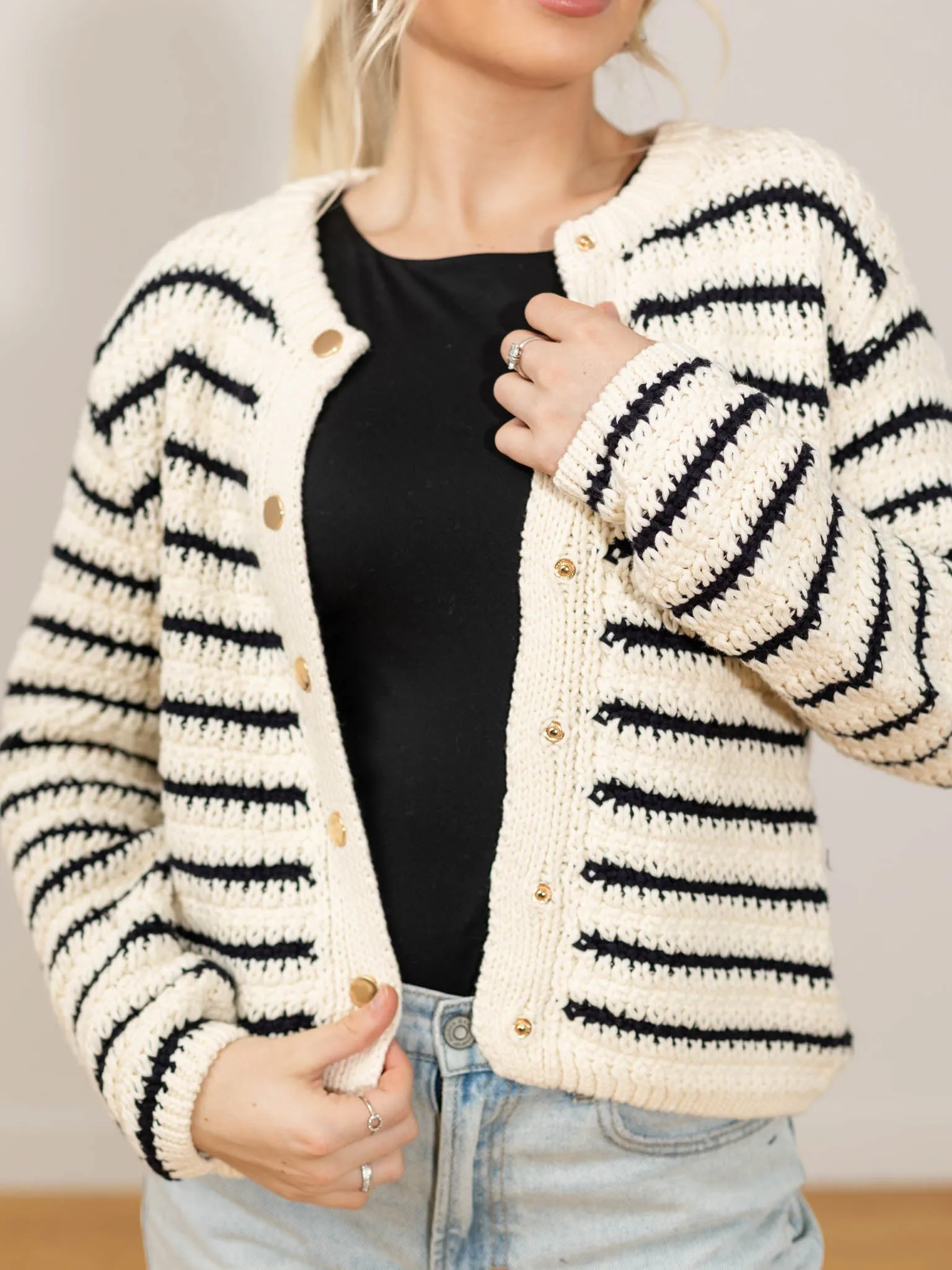 Striped Button Up Sweater Cardigan