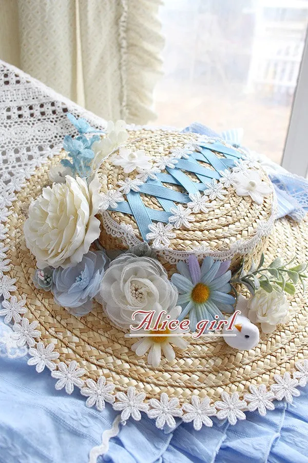 Sunflower ~ Sweet Lolita Straw Hat Beautiful Sunhat by Alice Girl ~ Pre-order