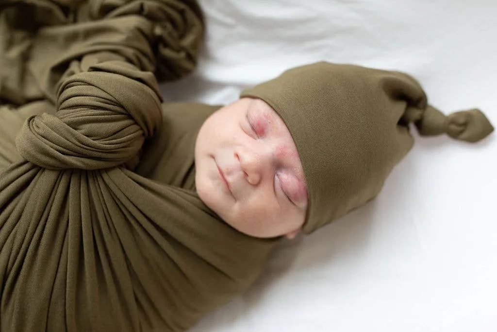 Swaddle Blanket & Baby Hat - Army Green