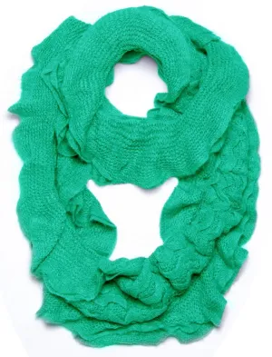 Teal Peach Couture Trendy and Chic Ruffle Edge Thick Knitted Circle Infinity Loop Scarf