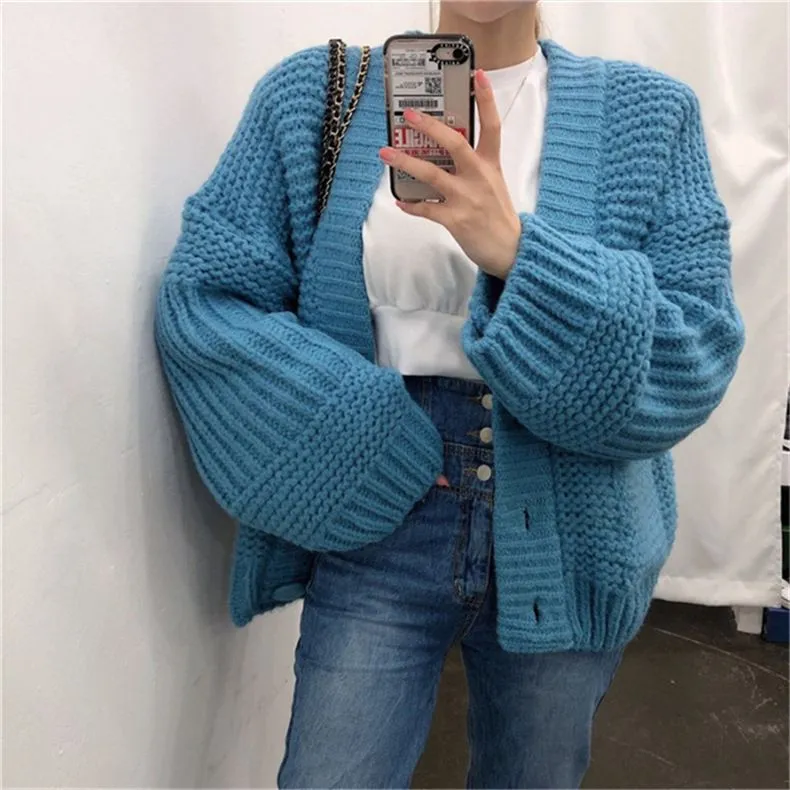 Thick Oversized Chunky Cable Knit Cardigan Coat Button Up