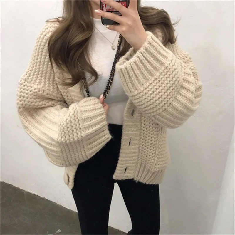 Thick Oversized Chunky Cable Knit Cardigan Coat Button Up