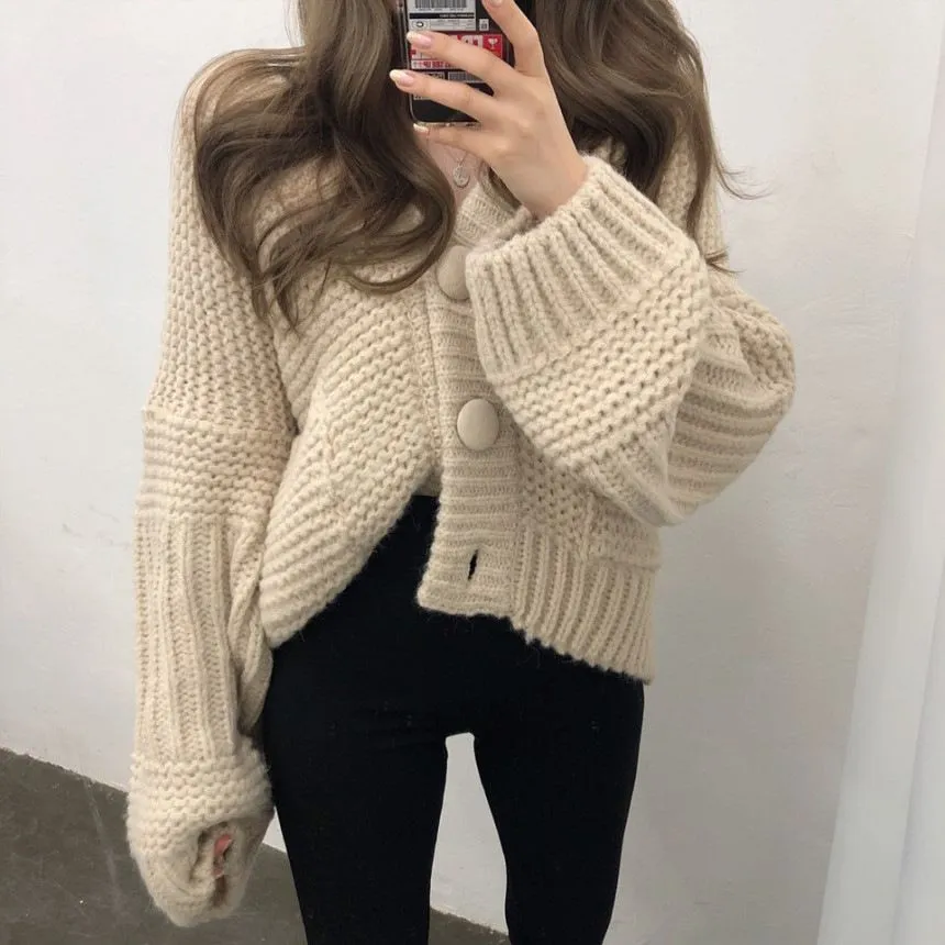 Thick Oversized Chunky Cable Knit Cardigan Coat Button Up