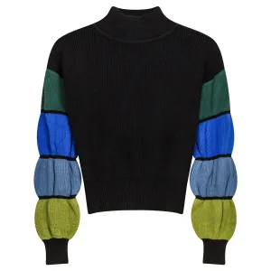 top l/s chunky knit block sleeve - black/green/blue