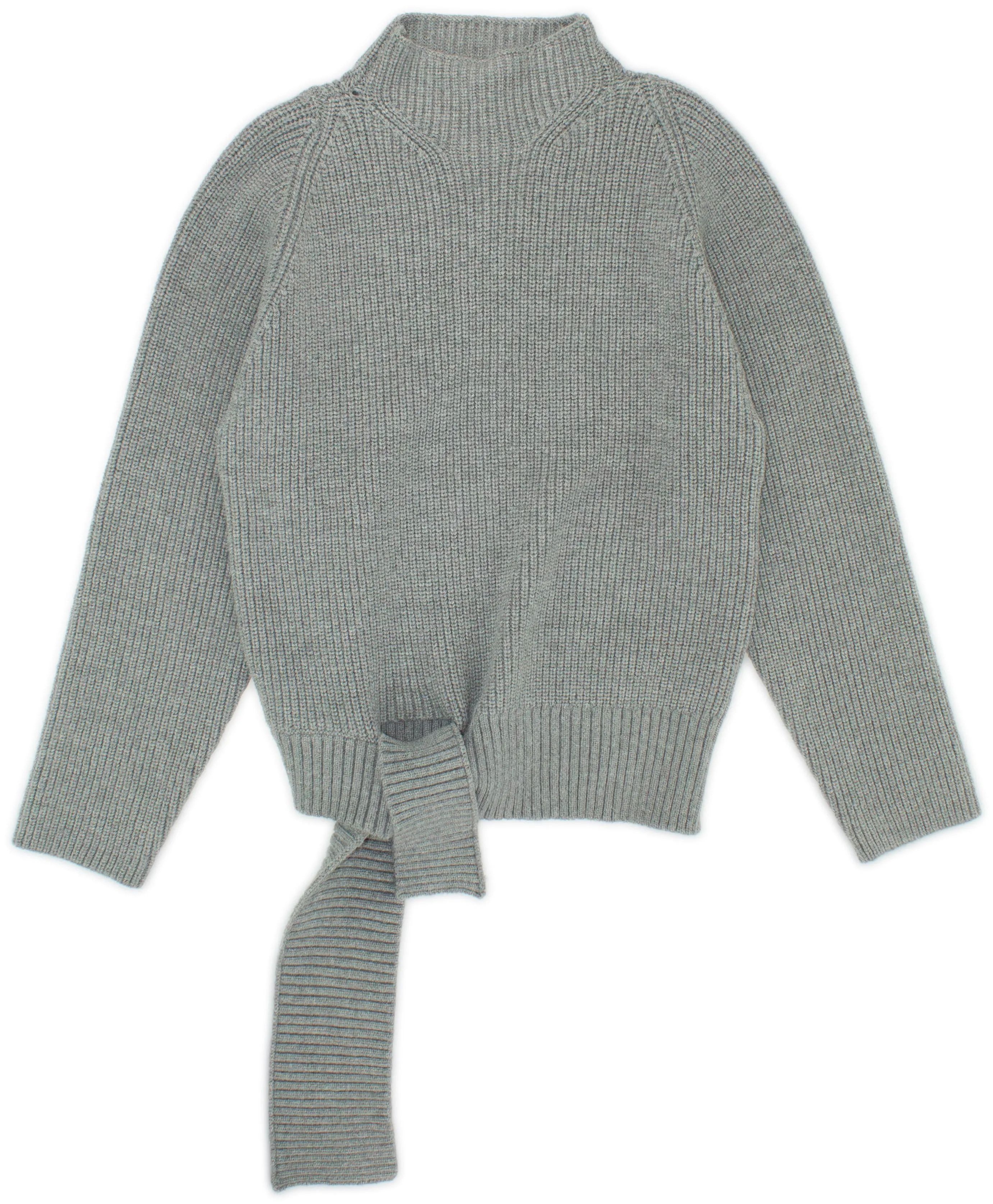 top l/s knit chunky side tie - grey