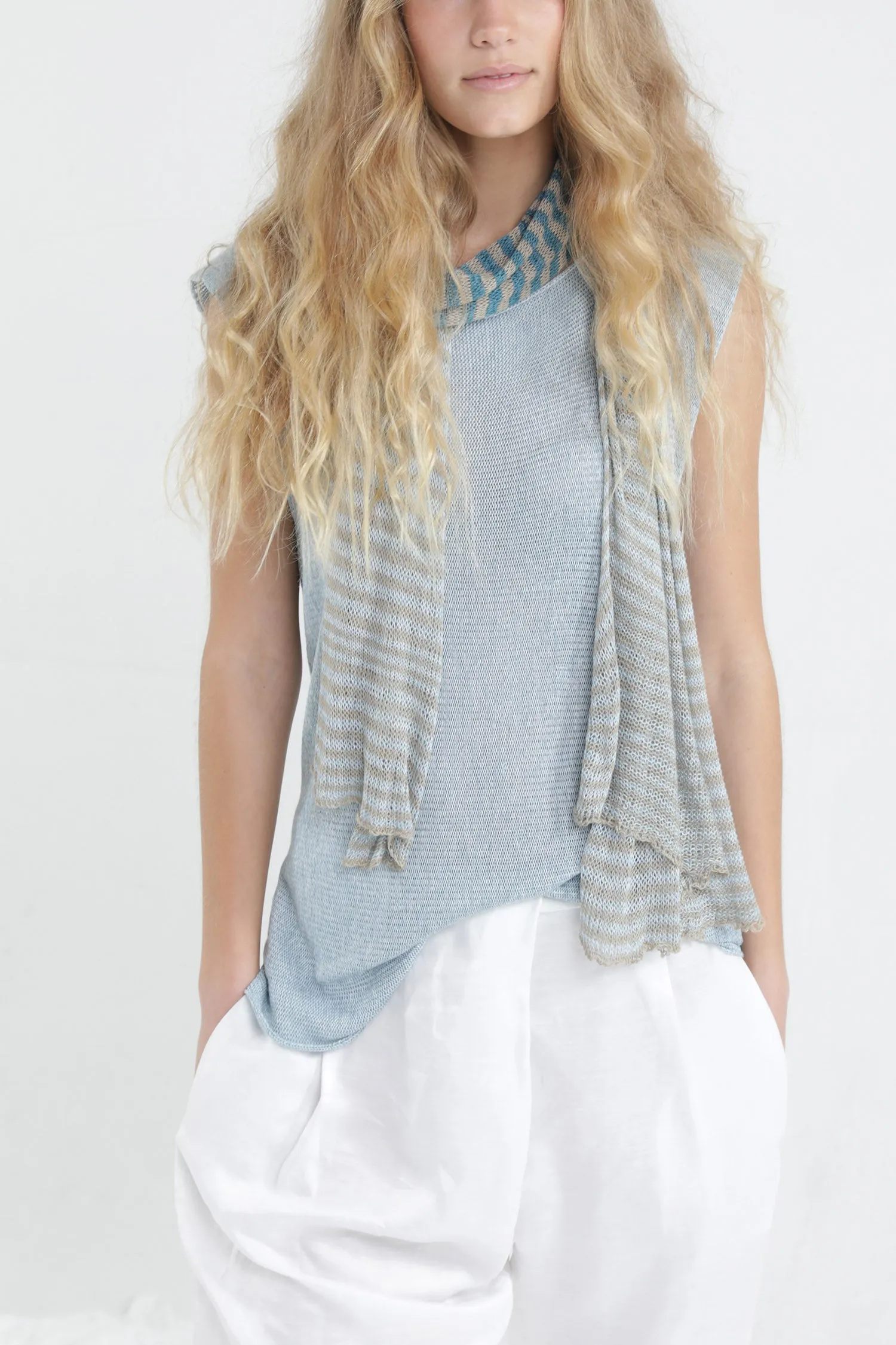 Tremilor stripes Bamboo Scarf - Sky blue & Of white