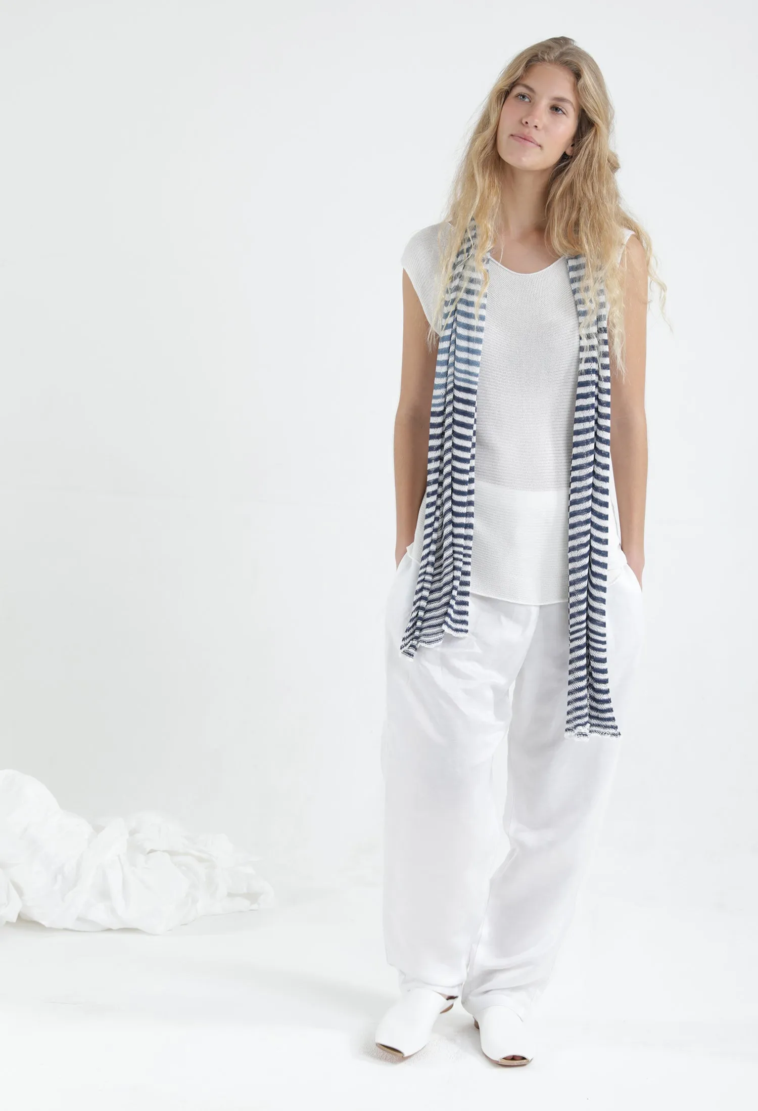 Tremilor stripes Bamboo Scarf - Sky blue & Of white