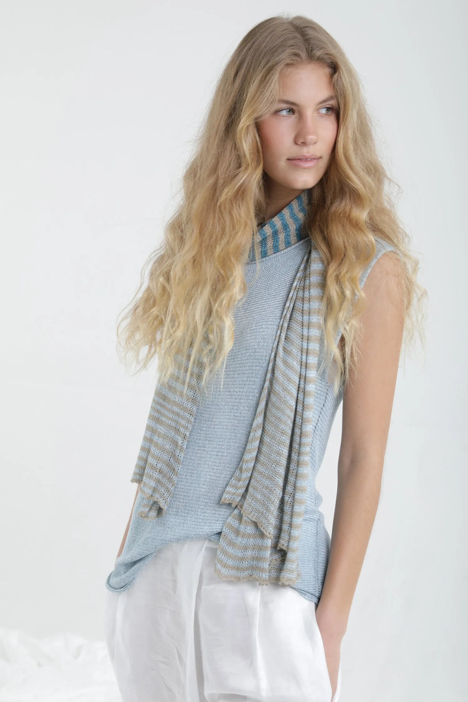 Tremilor stripes Bamboo Scarf - Sky blue & Of white