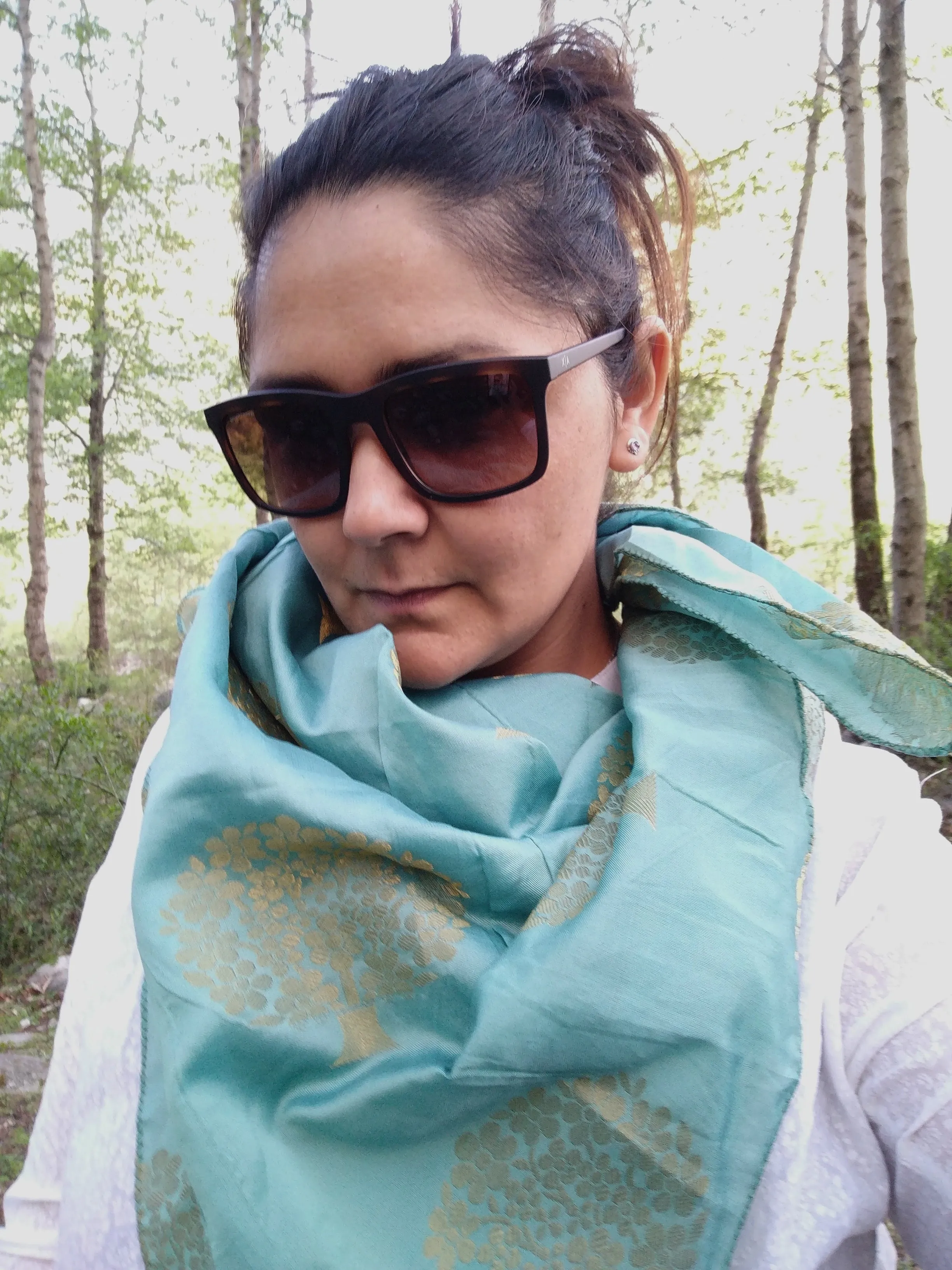 Turquoise Silk Scarf in Brocade