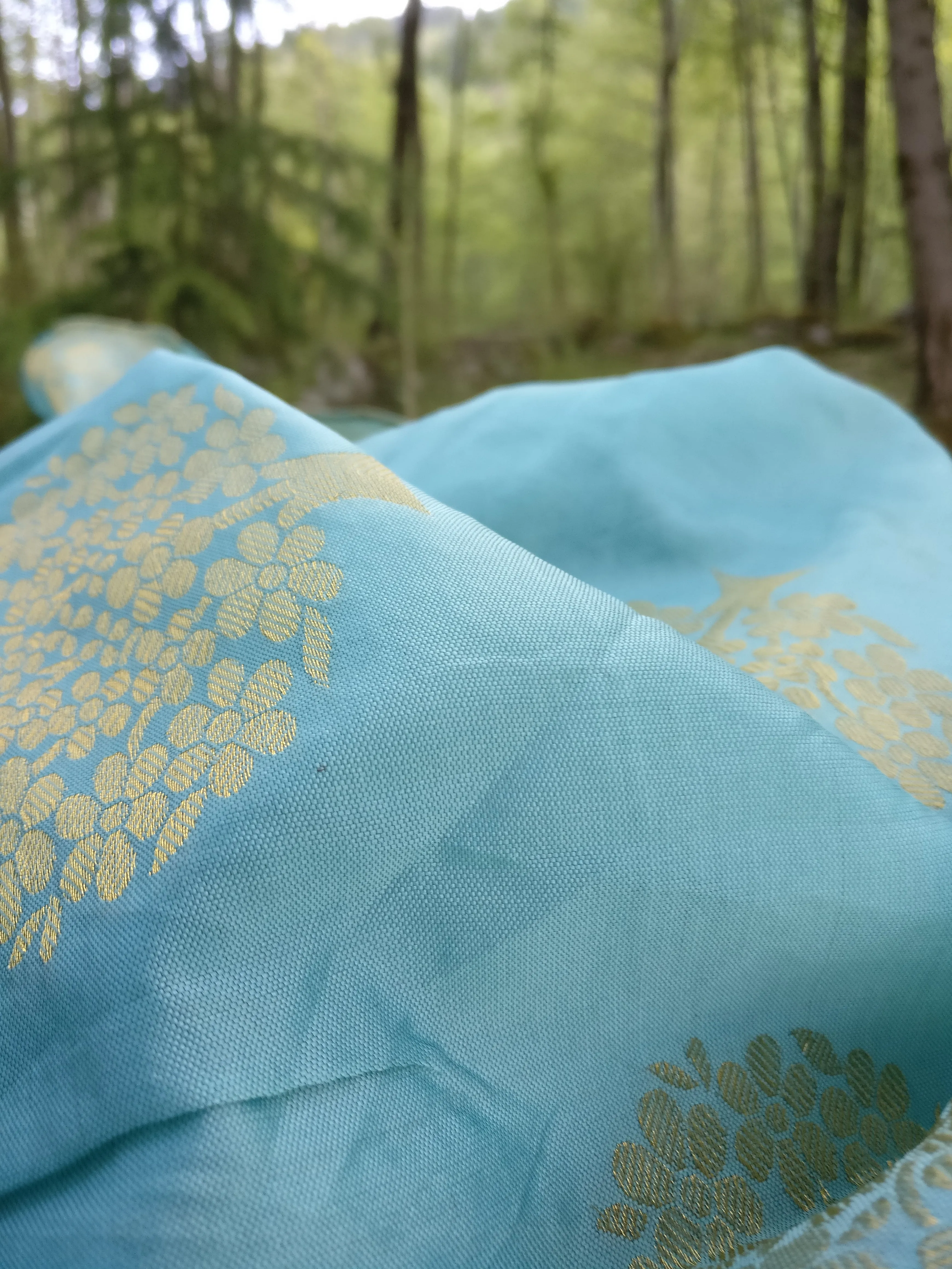 Turquoise Silk Scarf in Brocade