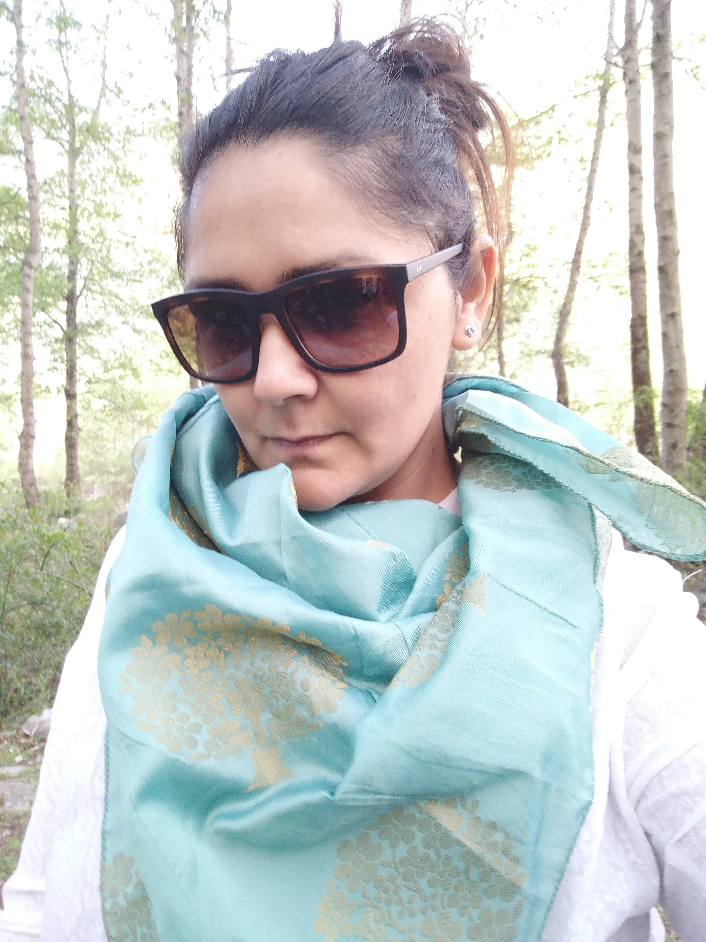 Turquoise Silk Scarf in Brocade