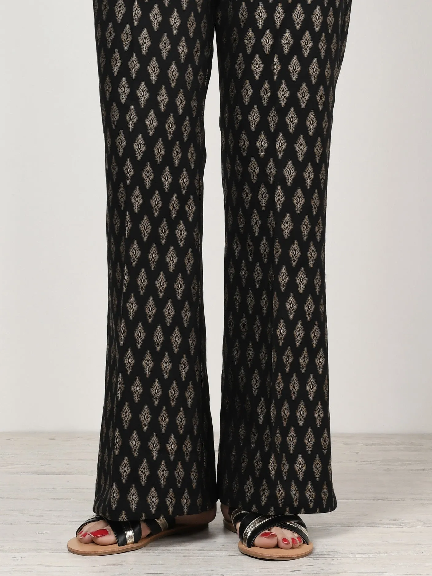 Unstitched Jacquard Trouser - Black