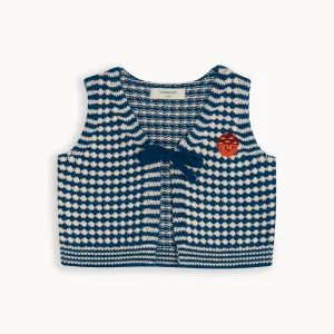 vest knit chunky checker waistcoat - navy mix