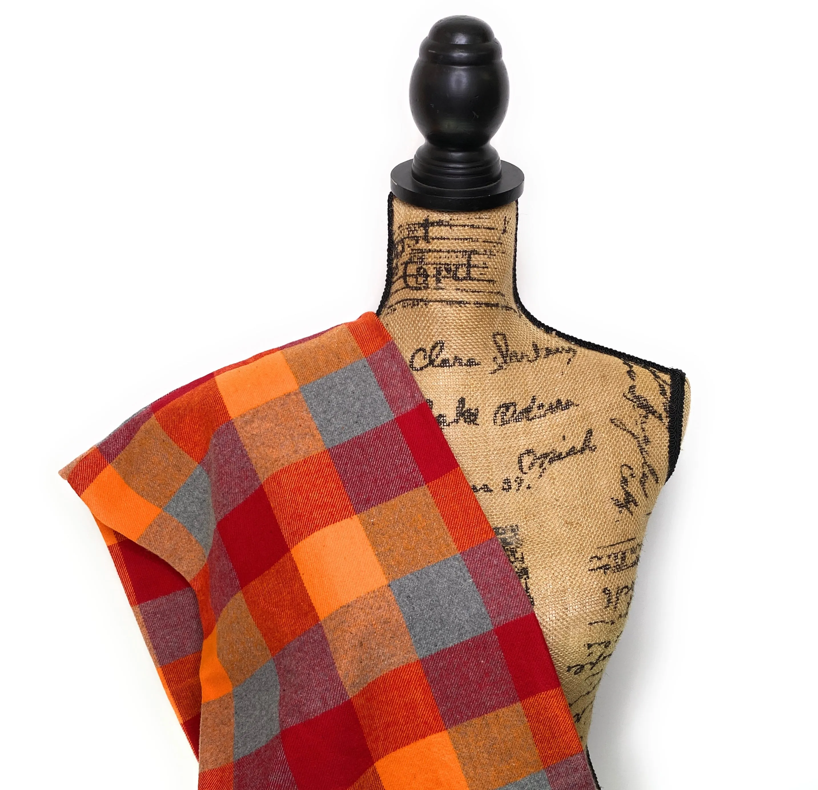 Vibrant Orange, Cherry Red, and Grey Large Block Plaid Infinity and Blanket Scarves