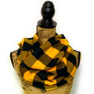 Vibrant Sunflower Yellow and Black Buffalo Luxe Collection Plaid Infinity and Blanket Scarves