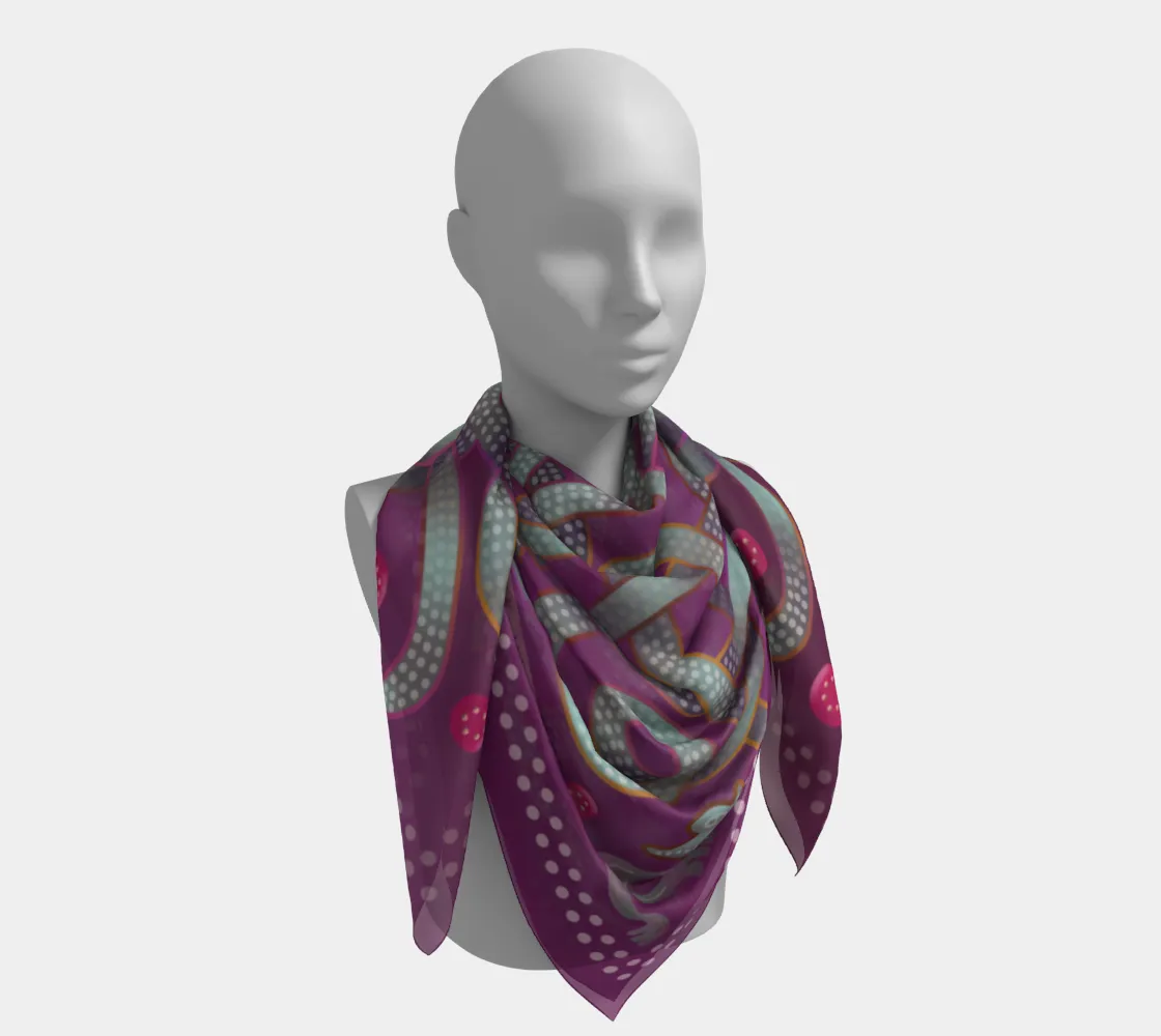 Viking Autumn Violet-Dark Red-Grey Jellinge 1 Silk-like Poly Scarf (4 sizes-3 fabrics)