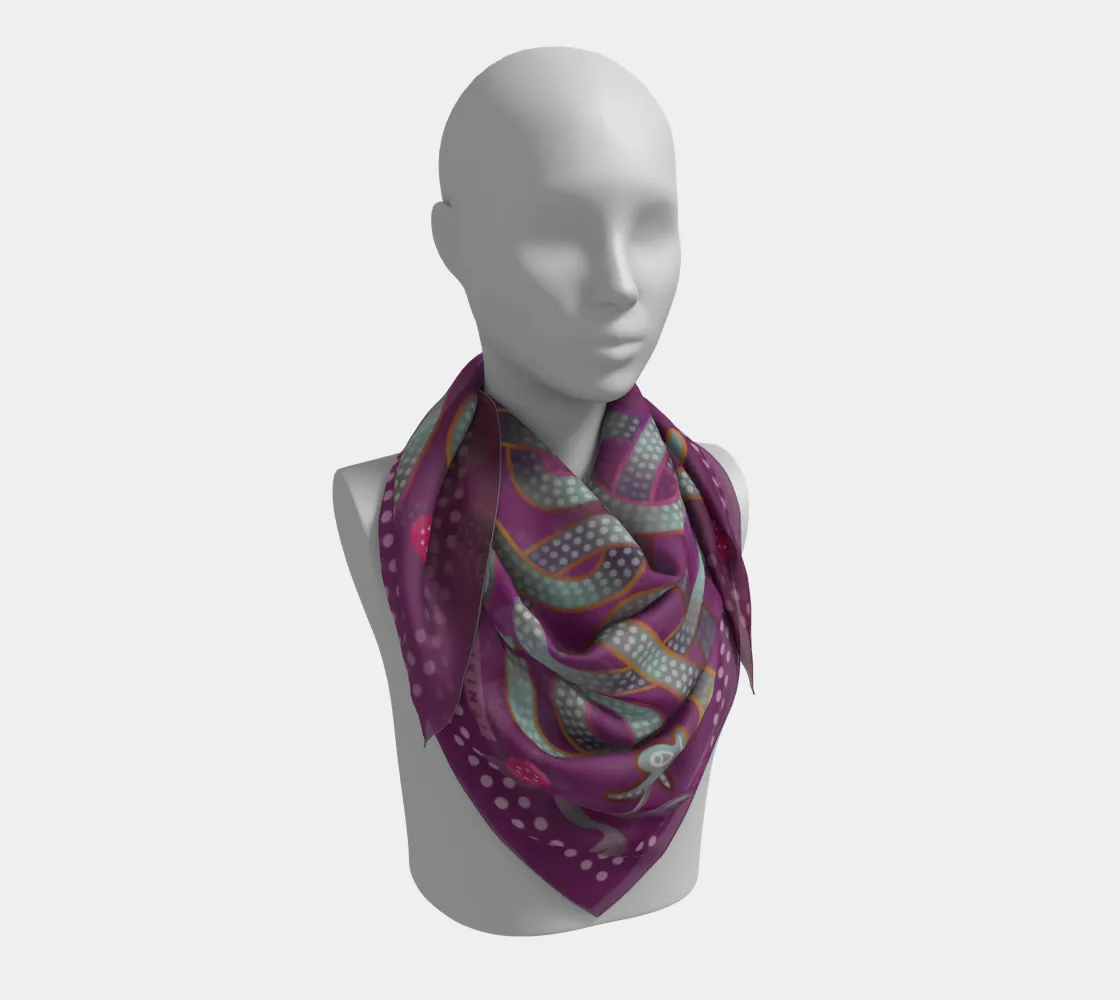 Viking Autumn Violet-Dark Red-Grey Jellinge 1 Silk-like Poly Scarf (4 sizes-3 fabrics)