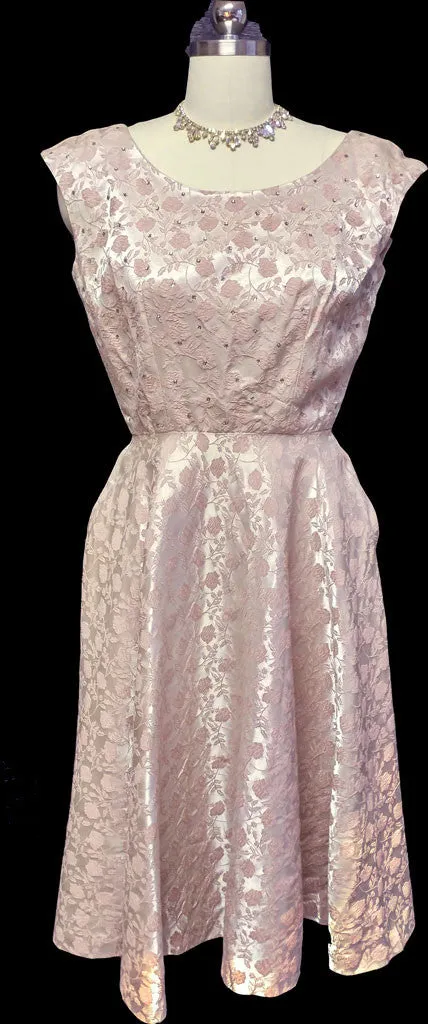 *VINTAGE JERRY GILDEN SPARKLING RHINESTONE BROCADE COCKTAIL DRESS WITH METAL ZIPPER