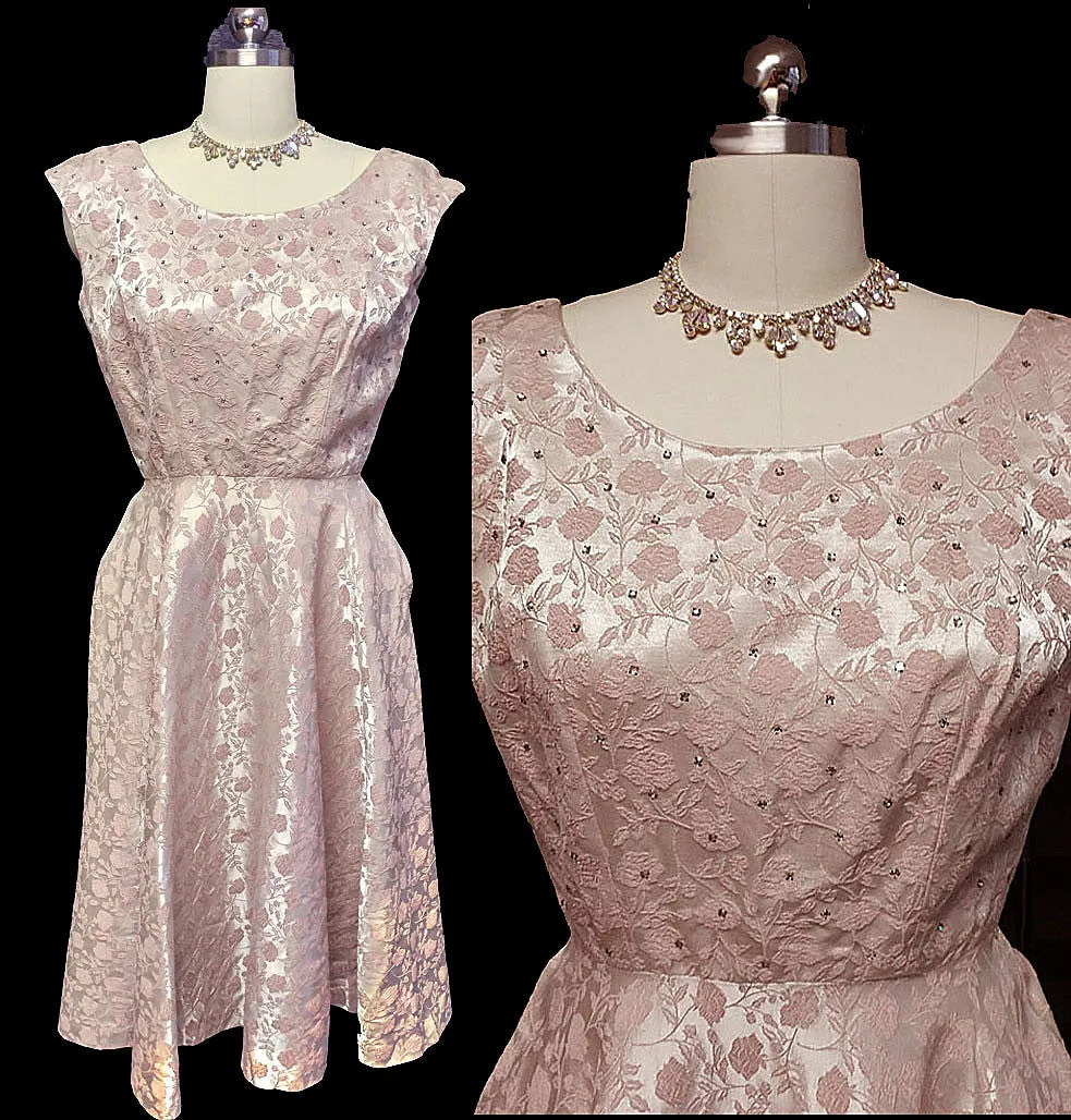 *VINTAGE JERRY GILDEN SPARKLING RHINESTONE BROCADE COCKTAIL DRESS WITH METAL ZIPPER