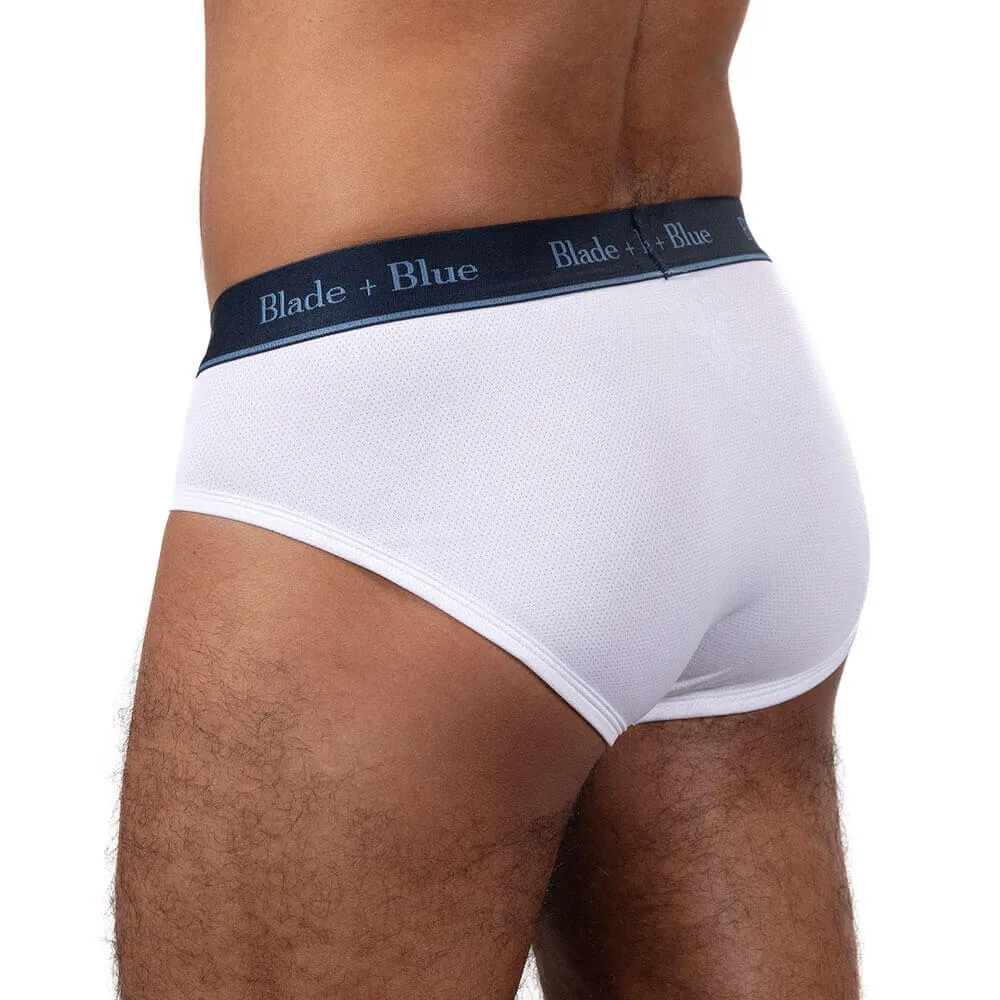 White Active Mesh Low Rise Brief Underwear - Made In USA