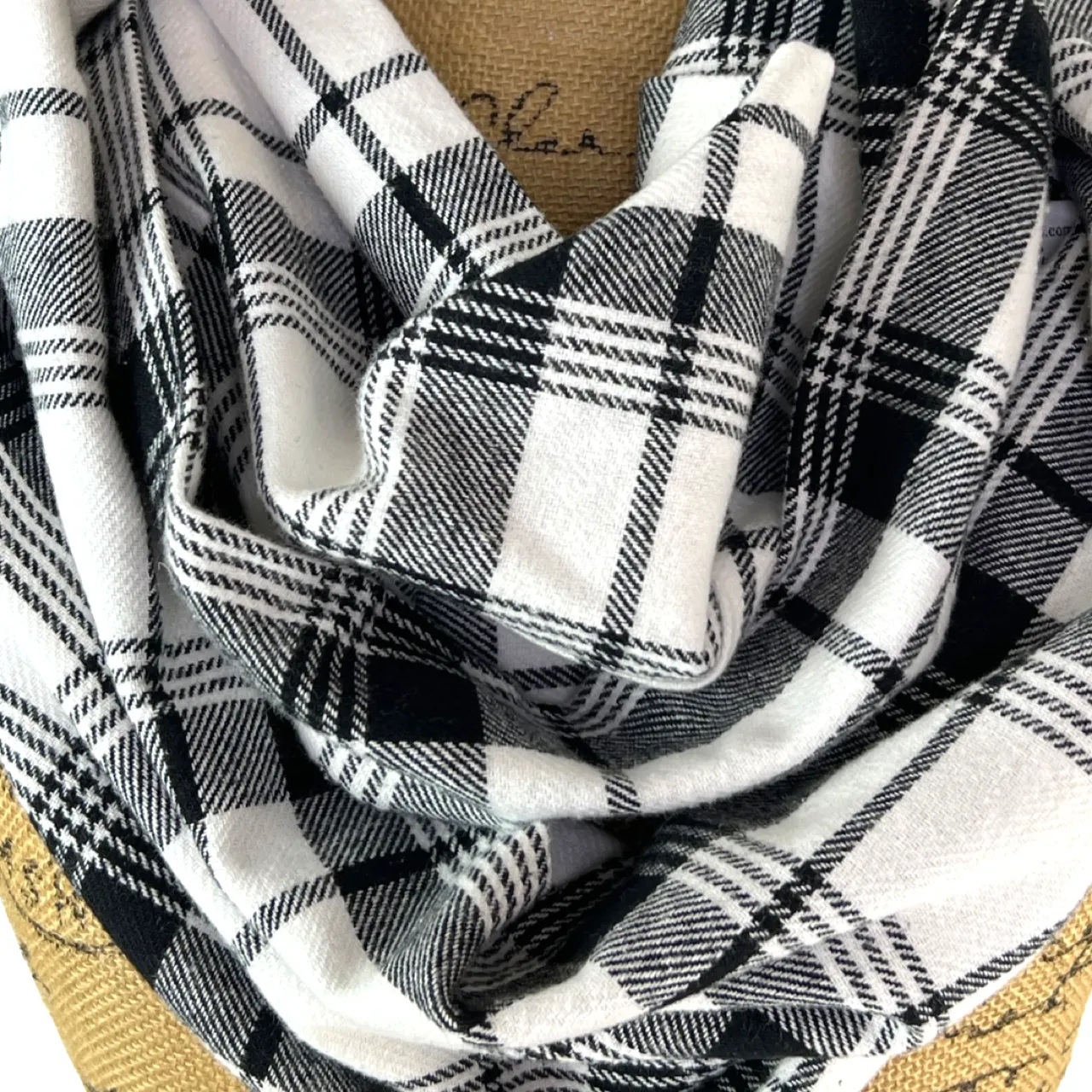 White and Black Plaid Flannel Infinity or Blanket Scarf