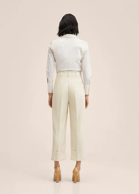 White Pleat Straight Trouser