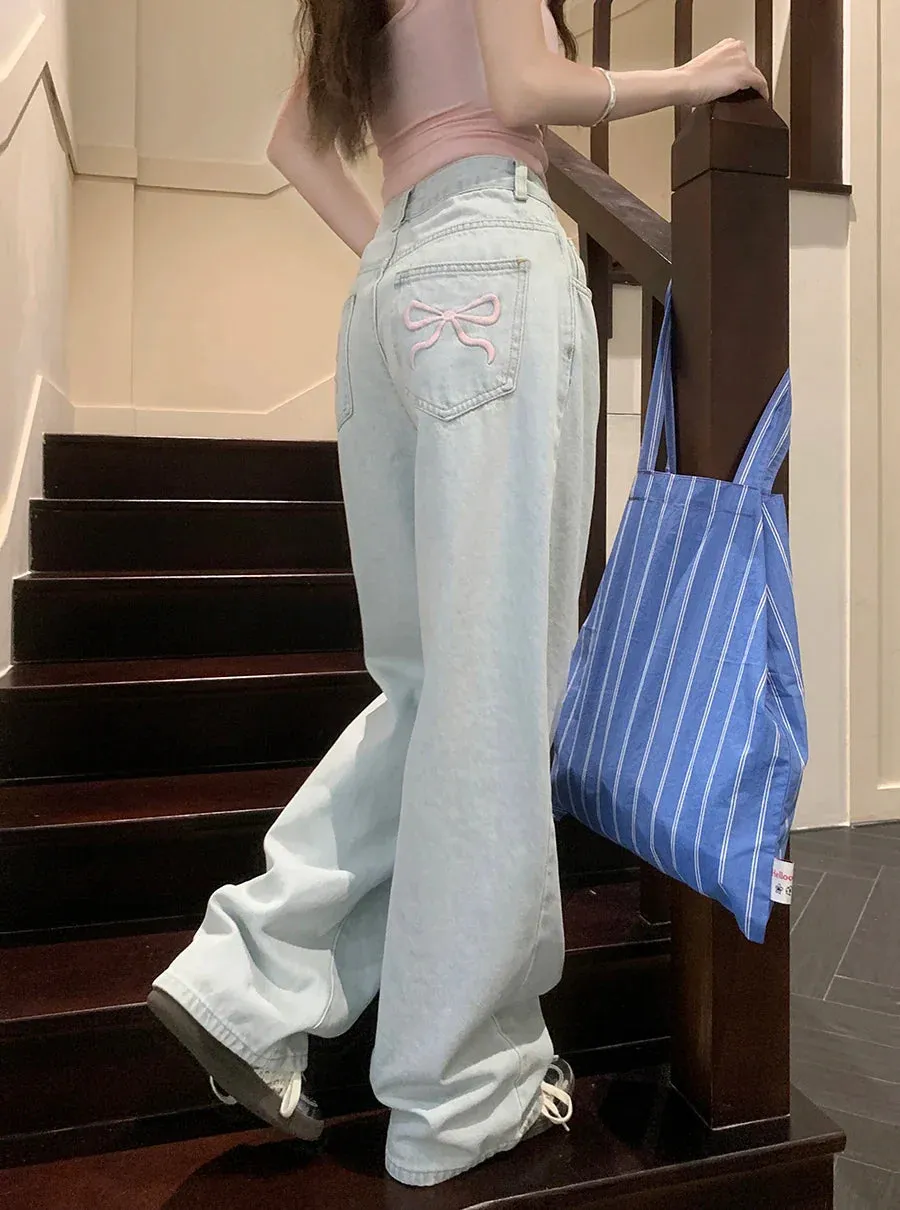 Wide Leg For Women High Washed Denim Fashion Loose Straight Long Jeans