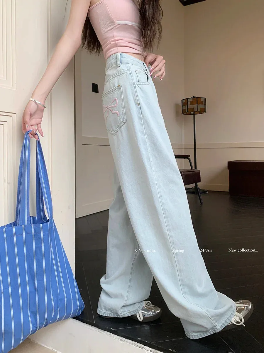 Wide Leg For Women High Washed Denim Fashion Loose Straight Long Jeans