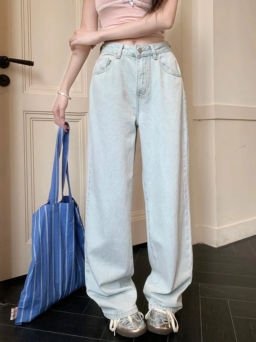 Wide Leg For Women High Washed Denim Fashion Loose Straight Long Jeans