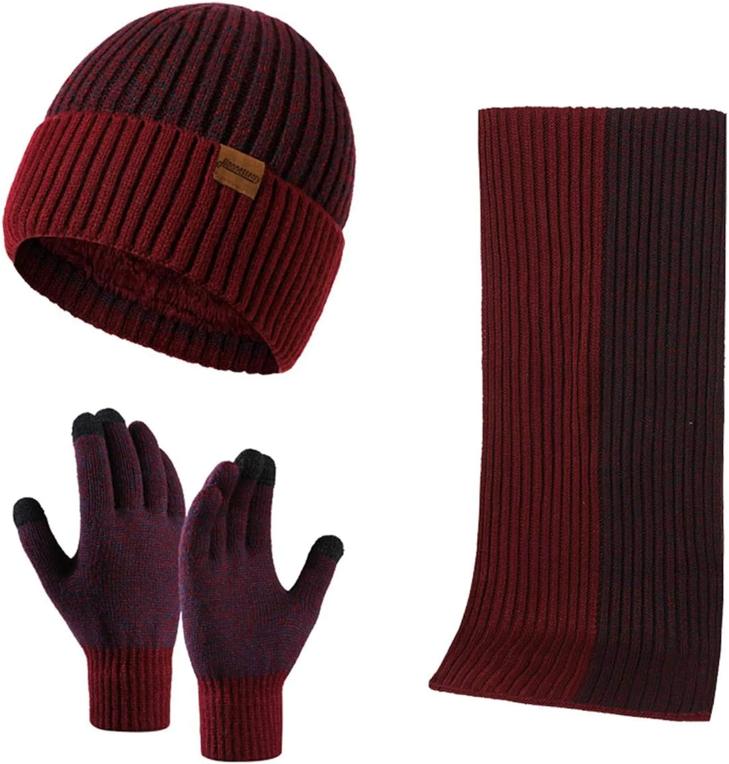 Winter Soft Beige/Brown Thermal Knit Beanie Hat, Gloves & Scarf Set