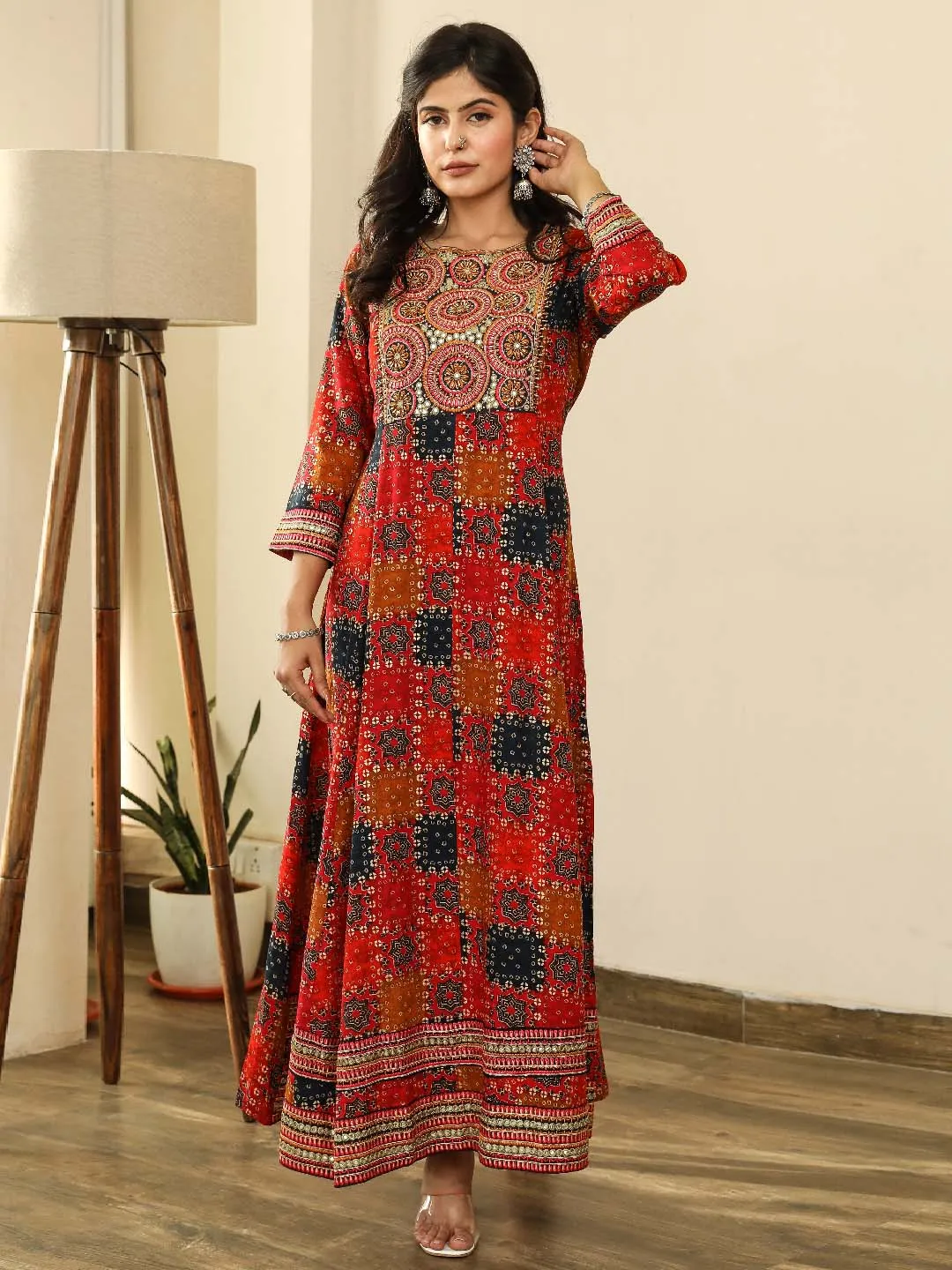 Women Anarkali  Multicolor Geometric Dress