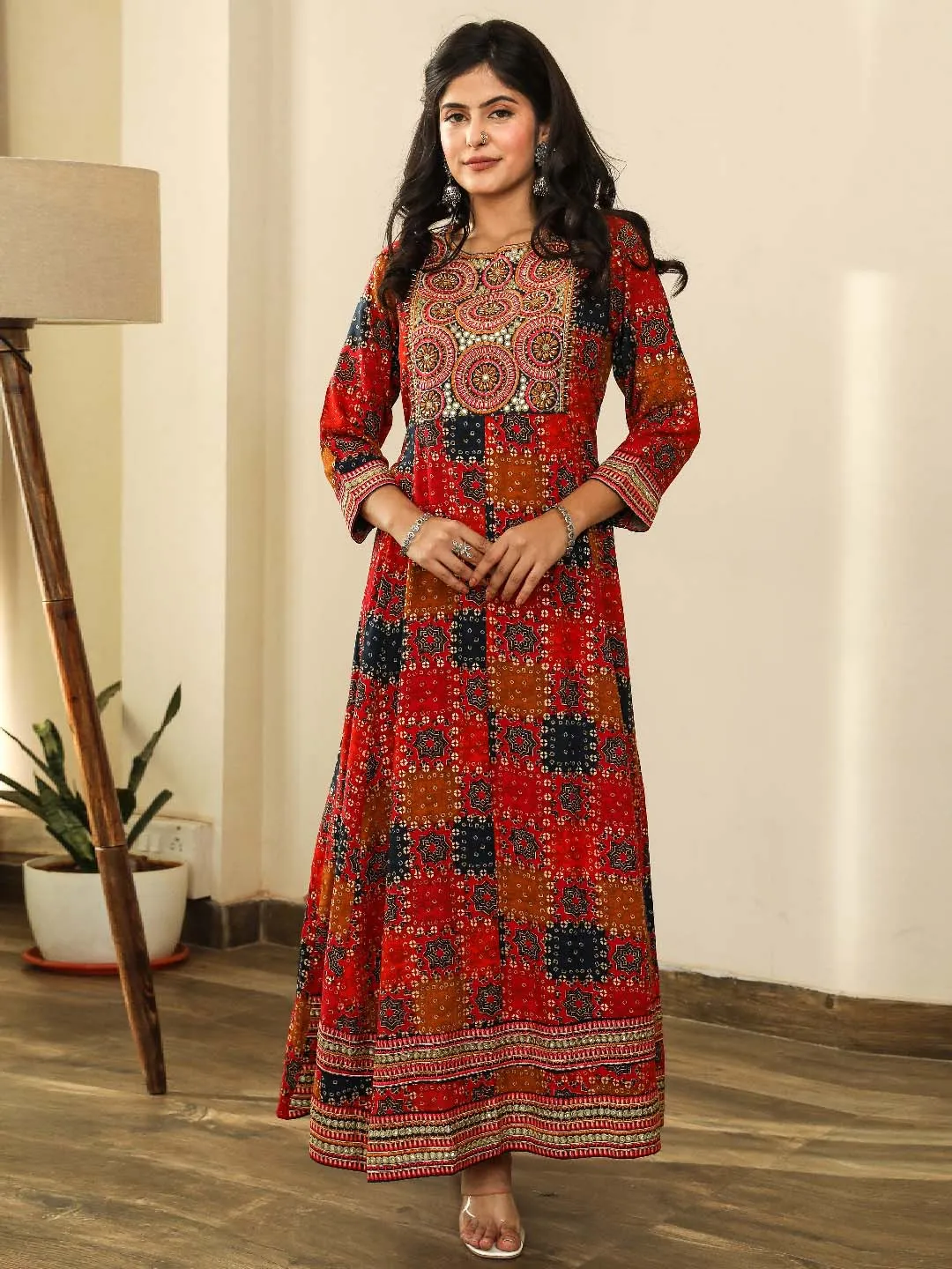 Women Anarkali  Multicolor Geometric Dress