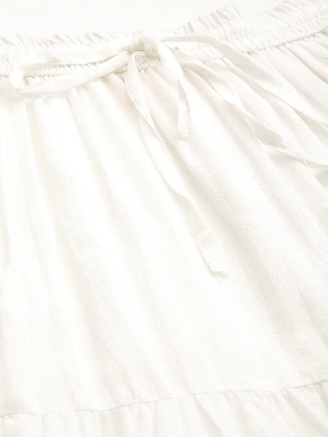 Women White Solid Tiered Cotton Maxi Skirt