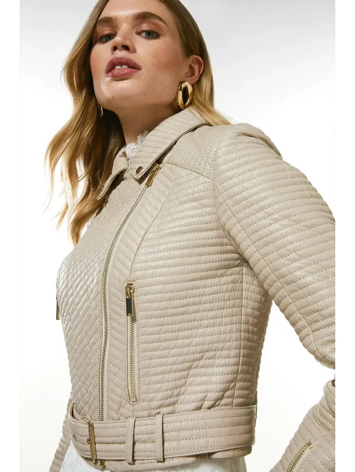 Women’s Cream Leather Biker Jacket