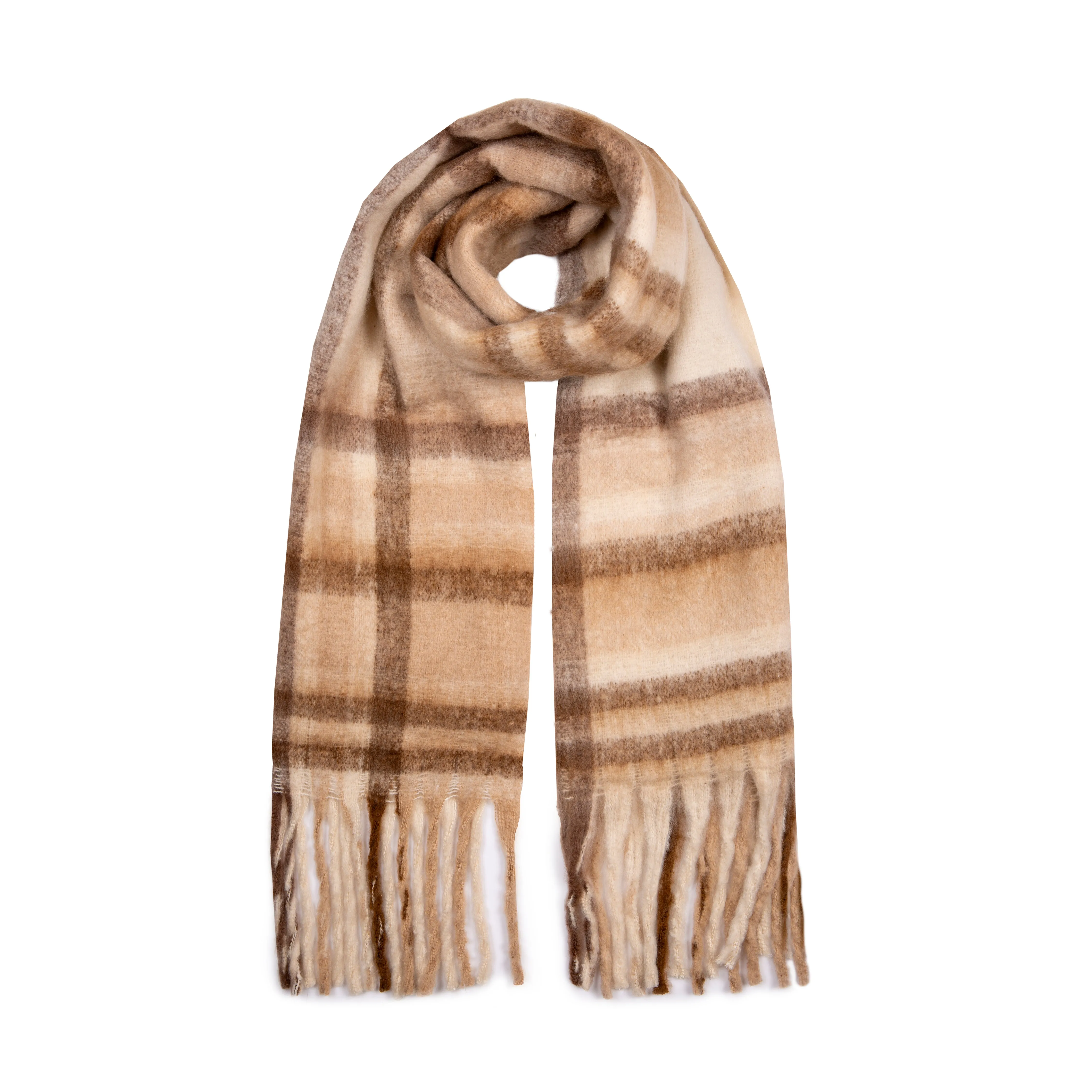 Women’s Plaid Check Blanket Scarf with Tassels