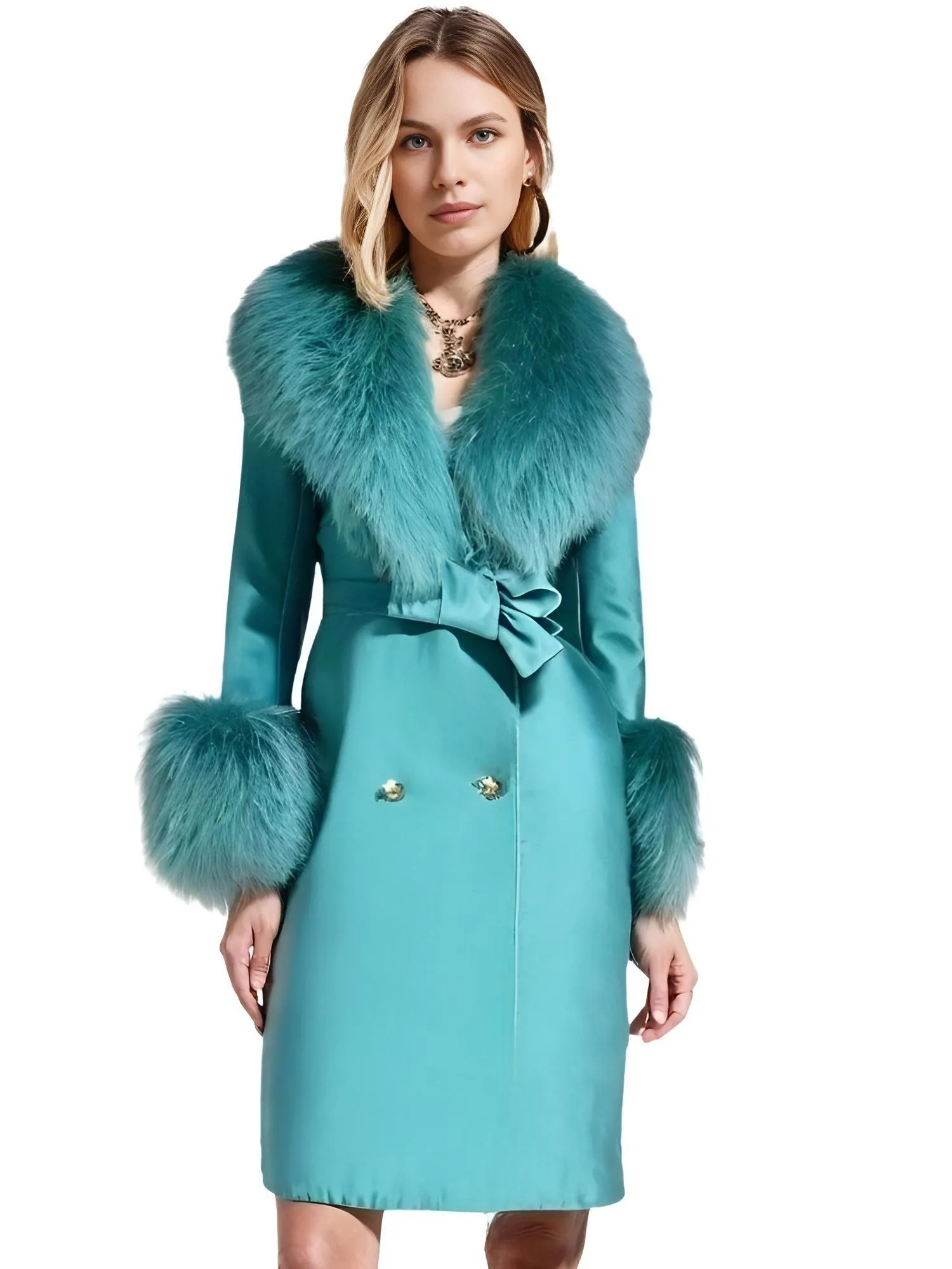 Women's Wool Cashmere Coat With Real Mongolian Sheep Fur Collar and Cuffs Ladies Double Faced Coats Belted Winter Fall Long Coat