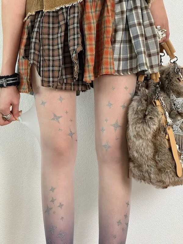 Y2k glitter star gradient tights